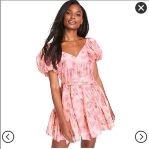 LoveShackFancy Blush Floral Puff Sleeve Mini Dress